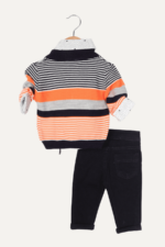 Gömlekli Fermuarlı Triko Ceket Üçlü Takım Lacivert-Turuncu - Görsel 5
