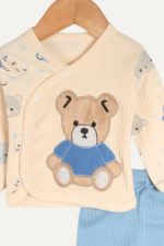 Peluş Ayıcık Nakışlı Erkek Bebek Üçlü Takım - Görsel 3