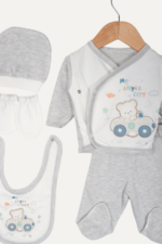 Ayıcık Nakışlı Erkek Bebek 5'li Yenidoğan Hastane Çıkışı Seti - Görsel 5