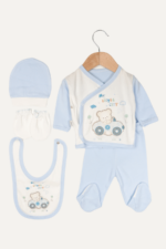 Ayıcık Nakışlı Erkek Bebek 5'li Yenidoğan Hastane Çıkışı Seti - Görsel 8