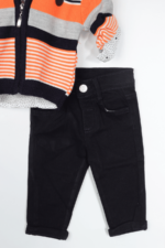 Gömlekli Fermuarlı Triko Ceket Üçlü Takım Lacivert-Turuncu - Görsel 6