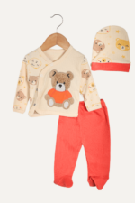 Peluş Ayıcık Nakışlı Erkek Bebek Üçlü Takım - Görsel 4