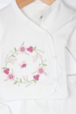 Zarif Çiçek Nakışlı Kız Bebek Bereli Üçlü Takımı - Görsel 2