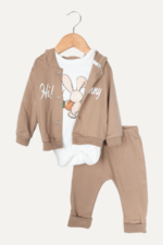 Tavşan Kapüşonlu Erkek Bebek Zıbınlı Üçlü Takım - Görsel 5