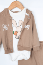 Tavşan Kapüşonlu Erkek Bebek Zıbınlı Üçlü Takım - Görsel 9