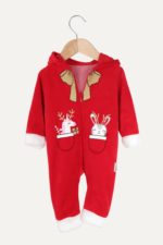 Yılbaşı Noel Temalı Kız Bebek Kadife Tulum Kırmızı