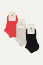 Düz Renk Çocuk 3'lü Çorap Seti Kırmızı-Bej-Siyah 3-4 Yaş