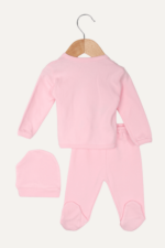 Zarif Çiçek Nakışlı Kız Bebek Bereli Üçlü Takımı - Görsel 5