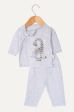 Zürafa Desenli Erkek Bebek İkili Pijama Takımı Gri