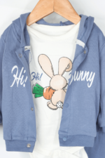 Tavşan Kapüşonlu Erkek Bebek Zıbınlı Üçlü Takım - Görsel 3