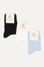 Dikişsiz Düz Renk Erkek Çocuk 3'lü Çorap Seti Mavi-Beyaz-Siyah 3-4 Yaş