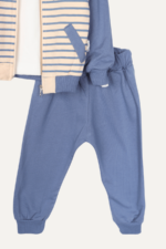 Çizgili Yazı Detaylı Erkek Bebek Üçlü Takım Lacivert - Görsel 5