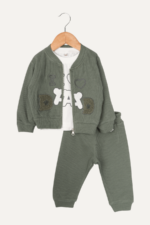 I Love Dad Süzüne Nakışlı Erkek Bebek Üçlü Takım Haki