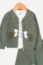 I Love Dad Süzüne Nakışlı Erkek Bebek Üçlü Takım Haki - Görsel 4