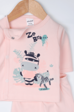 Zebra Desenli Kız Bebek İkili Pijama Takımı Somon - Görsel 4