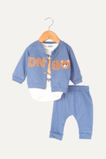 Sevimli Ayıcık Nakışlı Erkek Bebek Üçlü Takım - Görsel 4