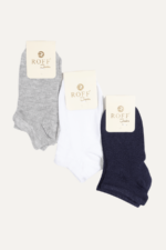 Düz Renk Uni Çocuk 3'lü Çorap Seti Gri-Beyaz-Lacivert 7-8 Yaş