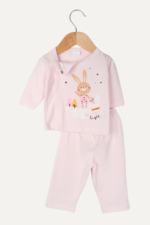 Sevimli Tavşan Desenli Kız Bebek İkili Pijama Takımı Pembe