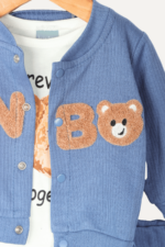 Sevimli Ayıcık Nakışlı Erkek Bebek Üçlü Takım - Görsel 7