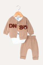 Sevimli Ayıcık Nakışlı Erkek Bebek Üçlü Takım