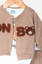 Sevimli Ayıcık Nakışlı Erkek Bebek Üçlü Takım - Görsel 2