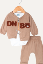 Sevimli Ayıcık Nakışlı Erkek Bebek Üçlü Takım - Görsel 3