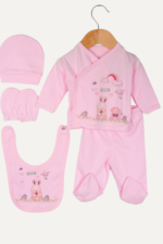 Best Friends Animal Desenli Kız Bebek 5'li Yenidoğan Hastane Çıkışı Seti - Pembe - Görsel 2