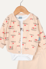 I Love My Family Desenli Kız Bebek Üçlü Takım - Görsel 3