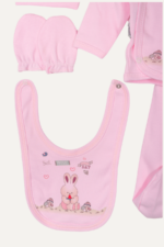 Best Friends Animal Desenli Kız Bebek 5'li Yenidoğan Hastane Çıkışı Seti - Pembe - Görsel 4