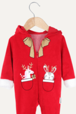 Yılbaşı Noel Temalı Kız Bebek Kadife Tulum Kırmızı - Görsel 3