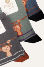 Erkek Çocuk Maymun Figürlü 3'lü Çorap Seti 9-10 Yaş - Görsel 5