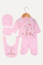Best Friends Animal Desenli Kız Bebek 5'li Yenidoğan Hastane Çıkışı Seti - Pembe