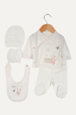 Hayvanlı Desenli Kız Bebek 5'li Yenidoğan Hastane Çıkışı Seti - Doğal Beyaz