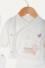 Hayvanlı Desenli Kız Bebek 5'li Yenidoğan Hastane Çıkışı Seti - Doğal Beyaz - Görsel 2