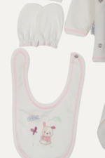 Hayvanlı Desenli Kız Bebek 5'li Yenidoğan Hastane Çıkışı Seti - Doğal Beyaz - Görsel 4