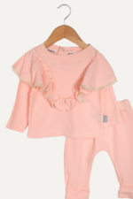 Fırfır Detaylı ve Fiyonk Süslemeli Kız Bebek İkili Takımı - Görsel 5