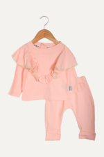 Fırfır Detaylı ve Fiyonk Süslemeli Kız Bebek İkili Takımı - Görsel 3