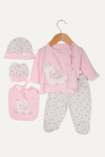 Kaplumbağa Nakışlı Kız Bebek 5'li Yenidoğan Hastane Çıkışı Seti - Pembe