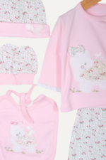 Kaplumbağa Nakışlı Kız Bebek 5'li Yenidoğan Hastane Çıkışı Seti - Pembe - Görsel 3