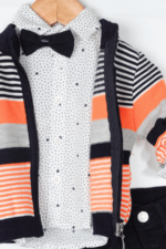 Gömlekli Fermuarlı Triko Ceket Üçlü Takım Lacivert-Turuncu - Görsel 2