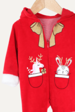 Yılbaşı Noel Temalı Kız Bebek Kadife Tulum Kırmızı - Görsel 4