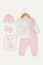 Sevimli Ceylan Nakışlı Kız Bebek 5'li Yenidoğan Hastane Seti Pembe