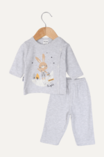 Tavşan Desenli Erkek Bebek İkili Pijama Takımı Gri