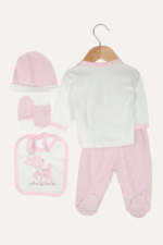 Sevimli Ceylan Nakışlı Kız Bebek 5'li Yenidoğan Hastane Seti Pembe - Görsel 4