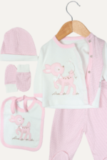 Sevimli Ceylan Nakışlı Kız Bebek 5'li Yenidoğan Hastane Seti Pembe - Görsel 5