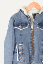 Düğme Detaylı İçi Kürk Astarlı Kız Çocuk Kot Ceket - Görsel 2