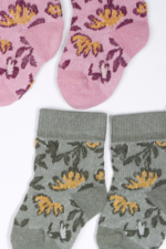 Simli Zarif Çiçek Detaylı Kız Bebek 4'lü Çorap Seti Lila-Haki 0-6 Ay - Görsel 4