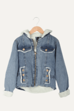 Düğme Detaylı İçi Kürk Astarlı Kız Çocuk Kot Ceket