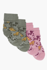 Simli Zarif Çiçek Detaylı Kız Bebek 4'lü Çorap Seti Lila-Haki 0-6 Ay - Görsel 2