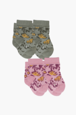 Simli Zarif Çiçek Detaylı Kız Bebek 4'lü Çorap Seti Lila-Haki 0-6 Ay